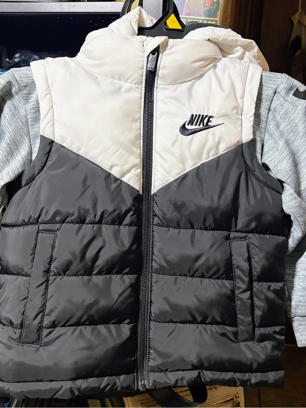 Nike Kids Black & White Puffer Vest with Hood